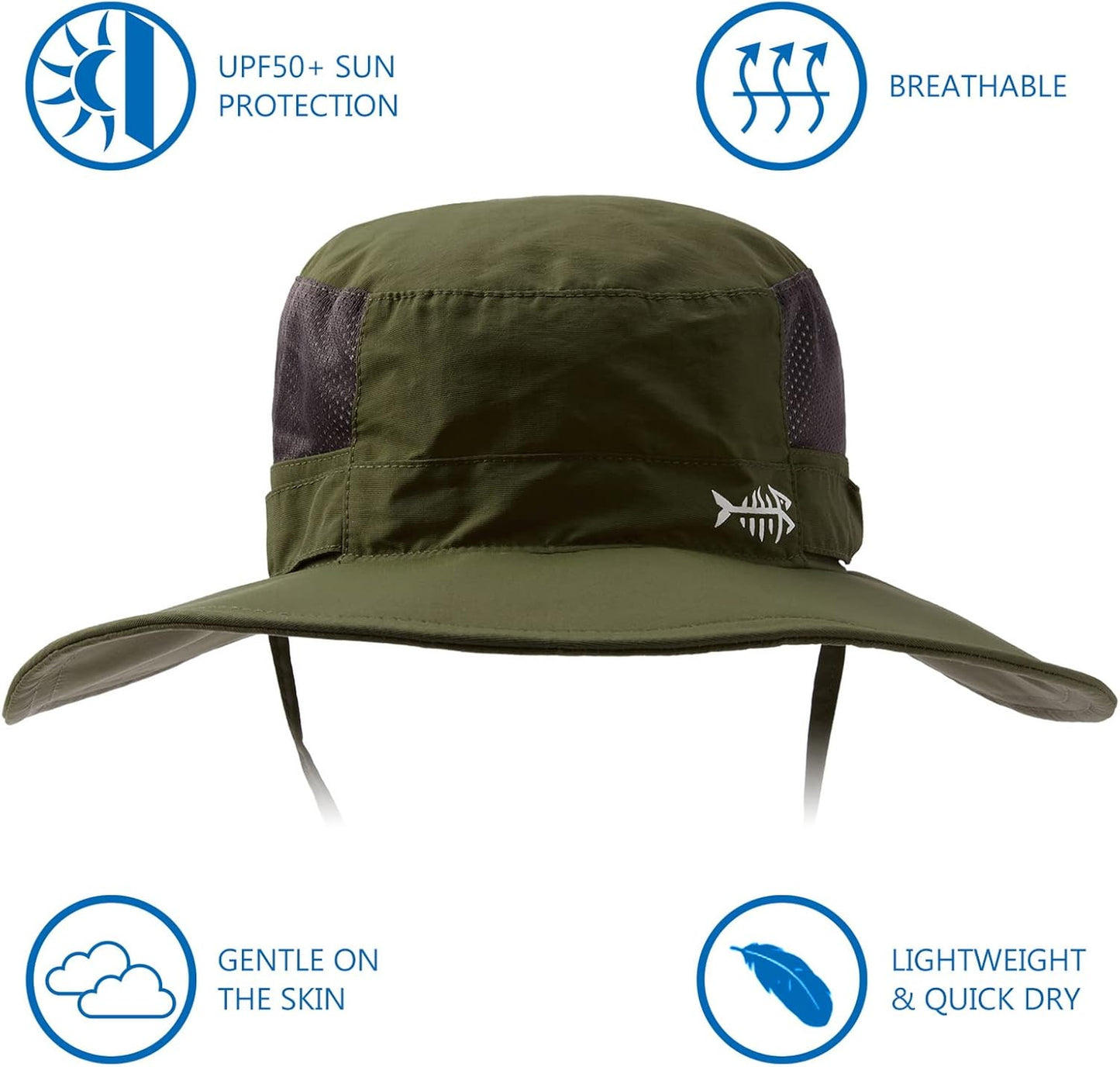 Bassdash UPF 50+ Sonnenhut zum Angeln, wasserabweisend, mit abnehmbarem Nackenschutz, große Größe