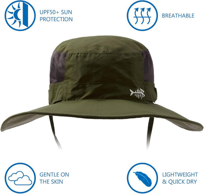 Bassdash UPF 50+ Sonnenhut zum Angeln, wasserabweisend, mit abnehmbarem Nackenschutz, große Größe