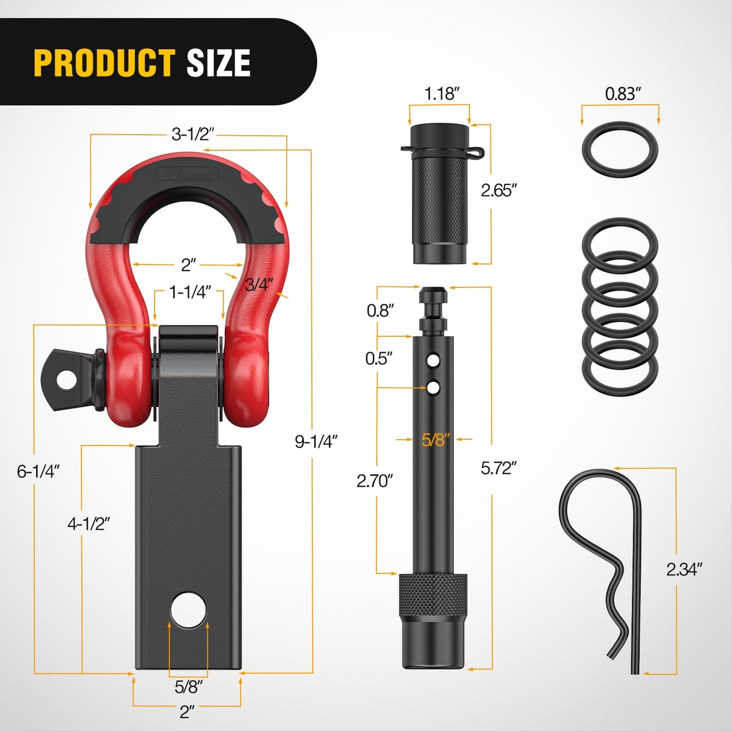 Nilight Anti-Theft Shackle Hitch Receiver 2Inch 45000 LBs Breaking Strength 3/4" Anti-Theft D Ring Shackle 5/8" Trailer Hitch Lock Pin Heavy Duty Solid Towing Kit for Trucks Off Road (Black)