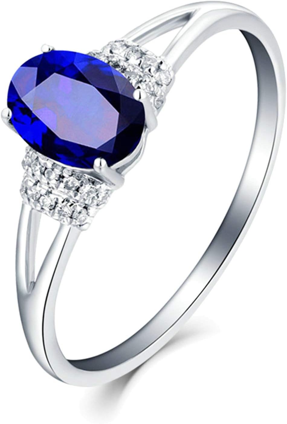 Aienid 18Ct White Gold Diamond Engagement Rings Women Oval Cut Blue Sapphire Wedding Rings for Women
