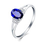 Aienid 18Ct White Gold Diamond Engagement Rings Women Oval Cut Blue Sapphire Wedding Rings for Women