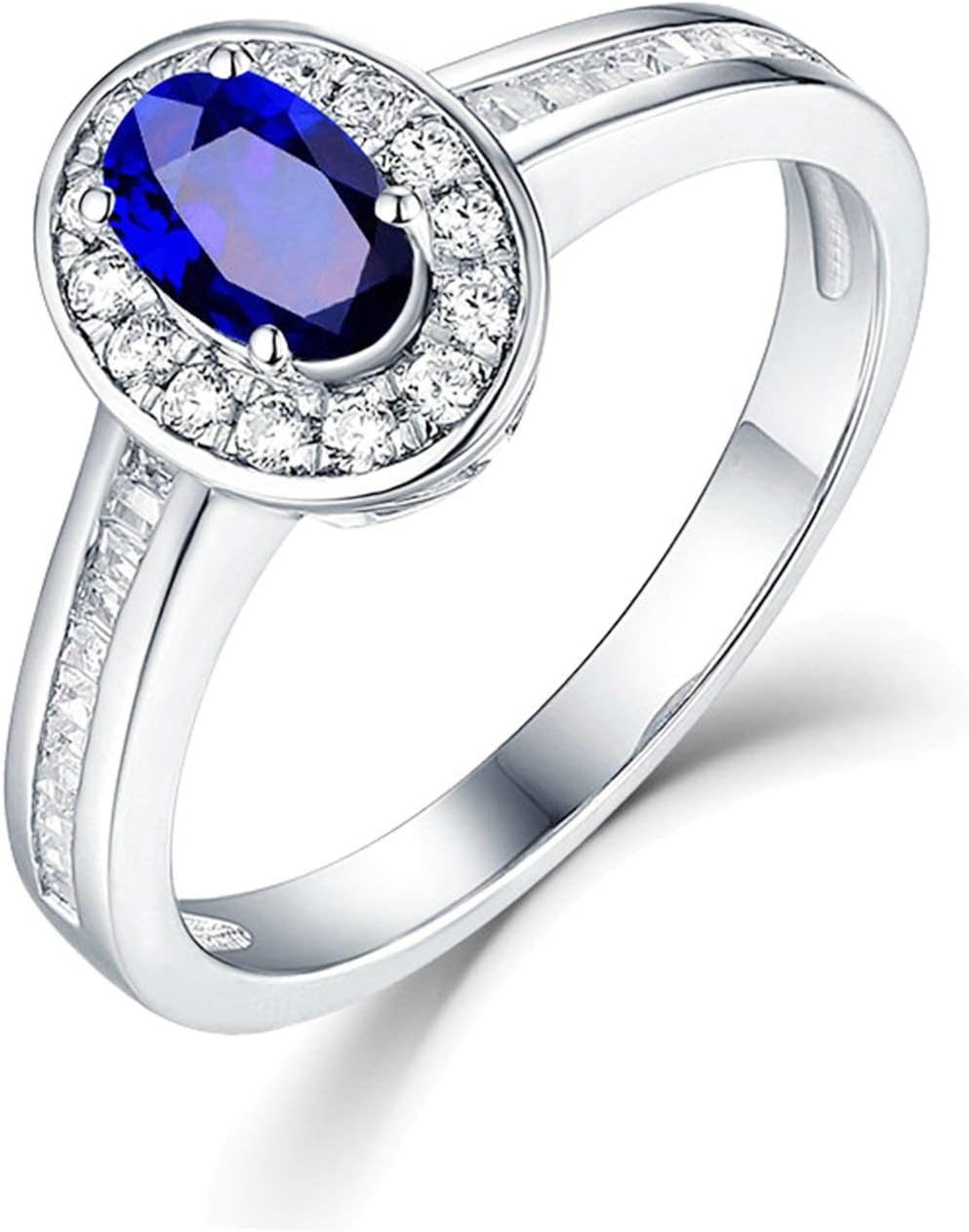 Aienid 18Ct White Gold Diamond Engagement Rings Women 0.55Ct Oval Cut Blue Sapphire with White Diamond Engagement Ring for Her