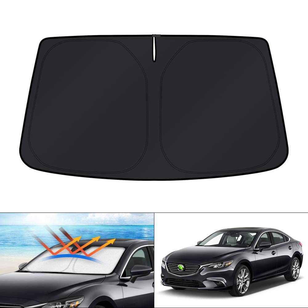 KUST Windshield Sun Shade for 2017-2026 Tesla Model Y/Model 3 Sunshade Accessories (Fit 2025-2026 Model Y Juniper / 2024 Model 3 Highland) Upgraded Foldable Sunshade, Blocks UV Rays Keep Car Cool