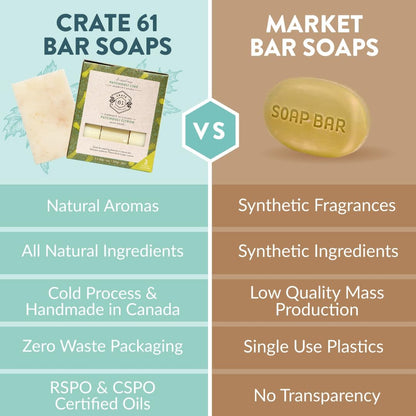 CRATE 61 ORGANICS Vegane Naturseife, handgemachte Seife mit hochwertigen ätherischen Ölen, kaltgepresst für Gesicht und Körper für Männer und Frauen, 3er-Pack (4 oz, Riegel) (Eucamint)