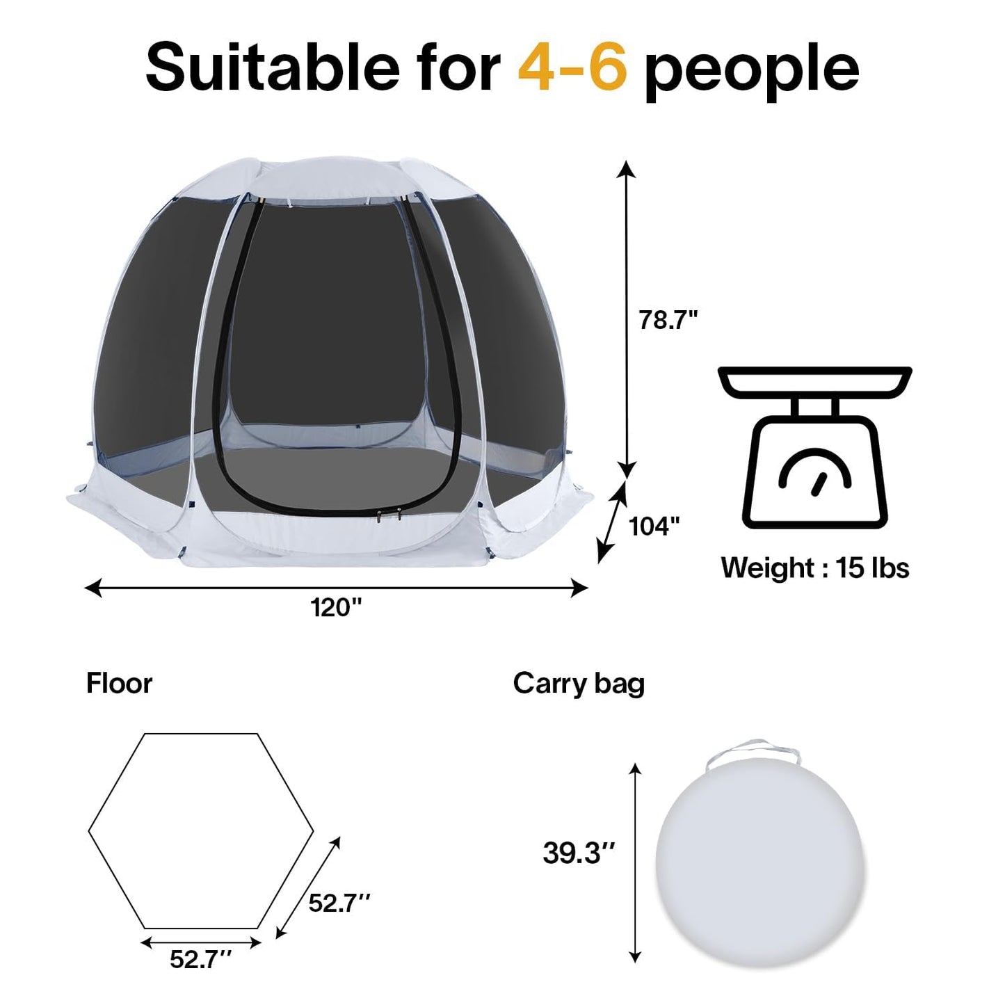 Alvantor Pop Up Screen House Tent, Instant Outdoor Gazebo with Mosquito Netting & UPF 50+ Sun Protection, Portable Canopy Shelter for Patio, Backyard, Camping (2-10 Person)