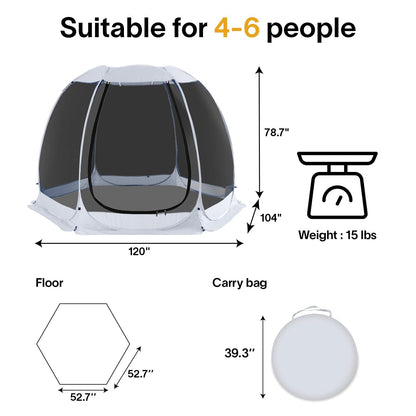 Alvantor Pop Up Screen House Tent, Instant Outdoor Gazebo with Mosquito Netting & UPF 50+ Sun Protection, Portable Canopy Shelter for Patio, Backyard, Camping (2-10 Person)