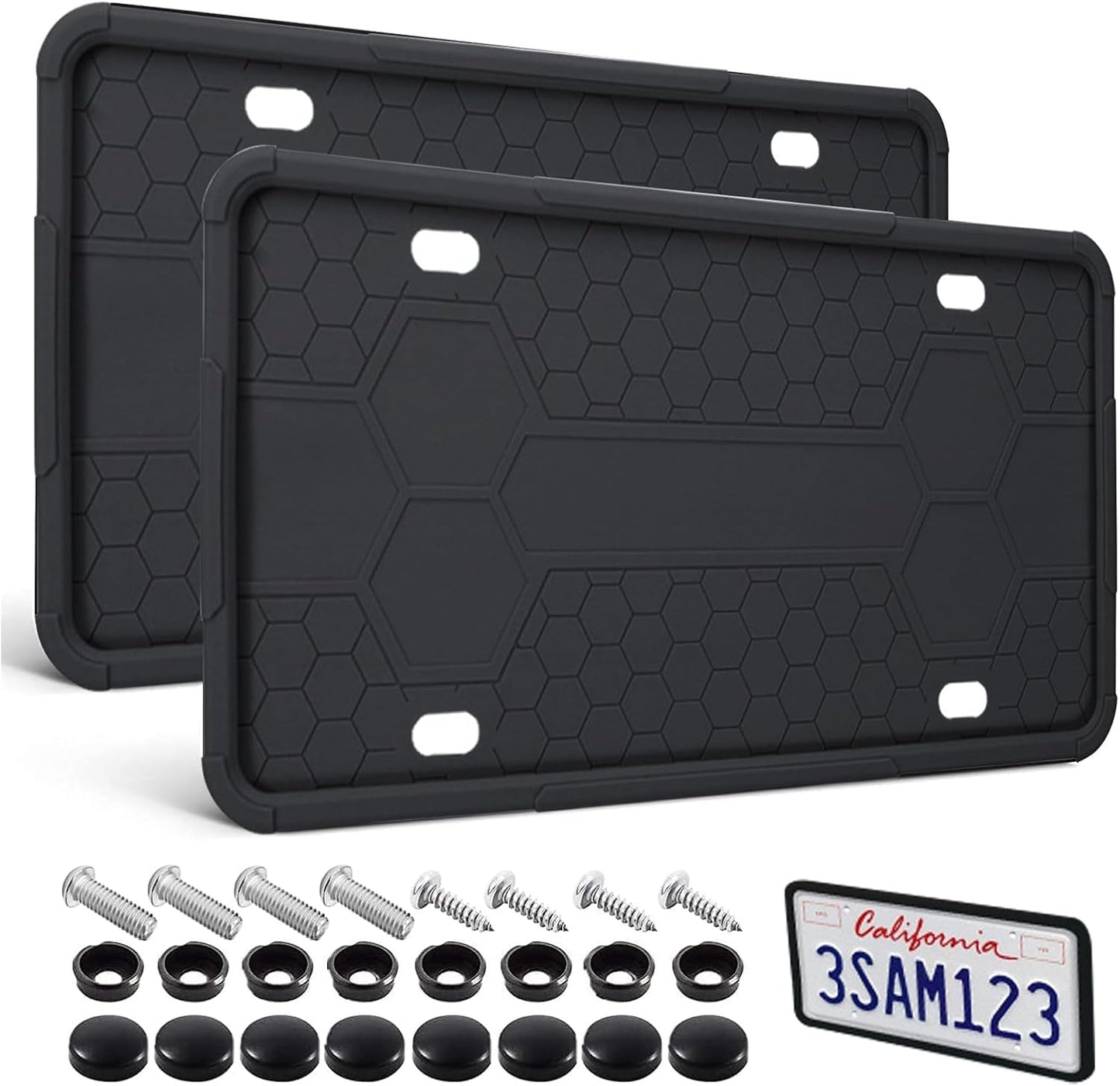 License Plate Frame 2 Pack Black, Universal Silicone License Plate Holder for Cars, SUVs, Vans, Rustproof & Weatherproof, Anti-Scratch License Plate Protector, Easy Installation for Men & Women
