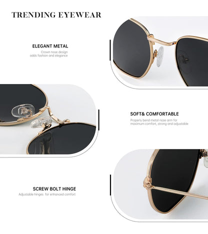 KALIYADI Sonnenbrillen für Damen und Herren Polarisiert Hexagon Damensonnenbrillen Trendy Metallrahmen UV-Schutz (Gold Rahmen Grau Linse)