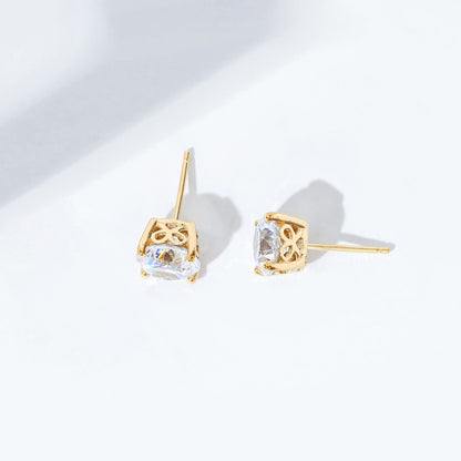Amazon Essentials Yellow Gold Plated, Platinum or Rose Gold Plated Sterling Silver Infinite Elements Cubic Zirconia Stud Earrings | White, Blue, Green, or Pink Cubic Zirconia