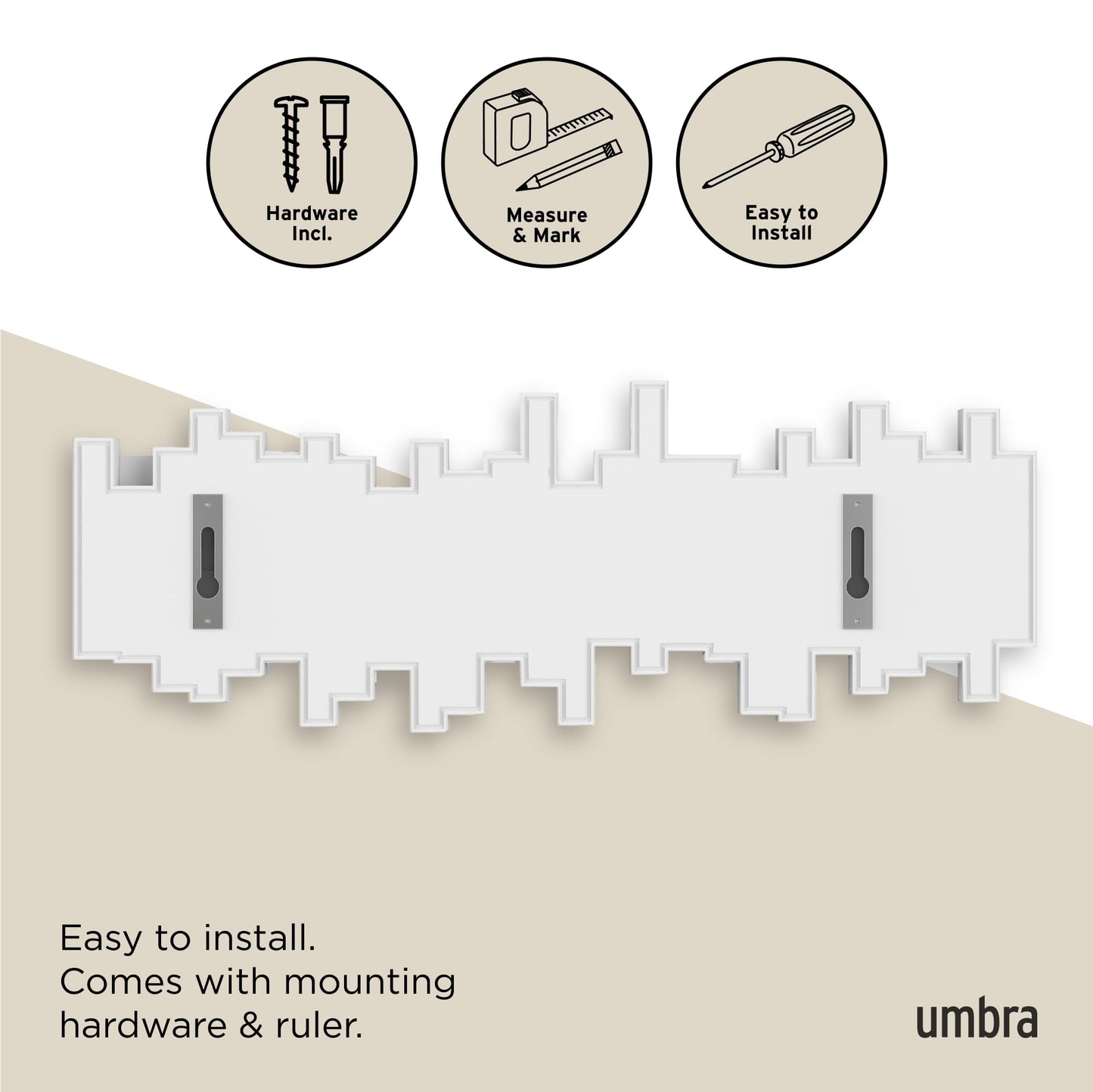 Umbra Sticks Wall-Mounted Coat Rack Rail Hook with 5 Retractable Pegs – Modern, Space-Saving Storage Organizer, Black