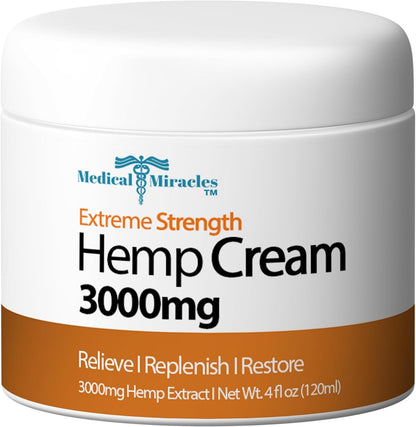 Medical Miracles Hemp Relief Cream - Whole Body. Topical Salve for Skin Application - (3000mg)