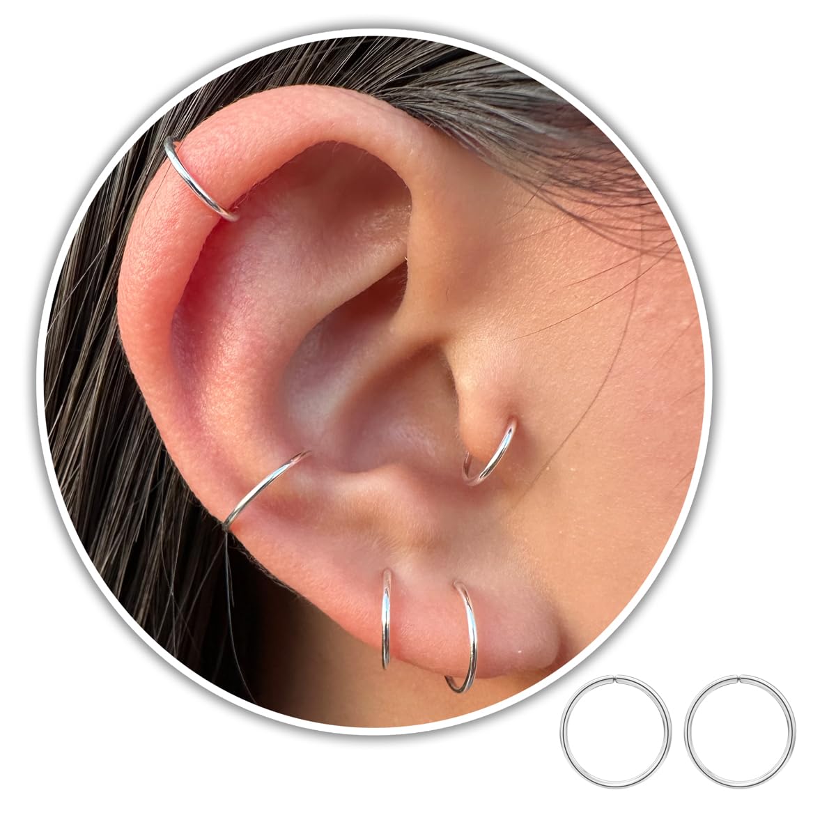 Small Gold or Sterling Silver Huggie Hoop Earrings for Women Cartilage Nose Helix Tragus