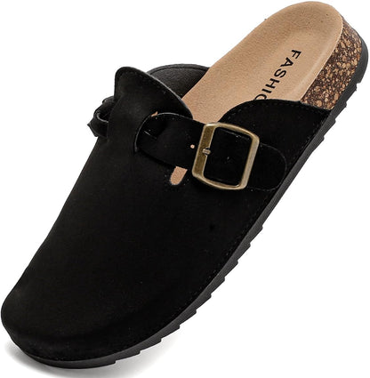 Women's Suede Clogs Mens Leather Mules Comfort Cork Footbed Sandals with Arch Support and Adjustable Buckle
