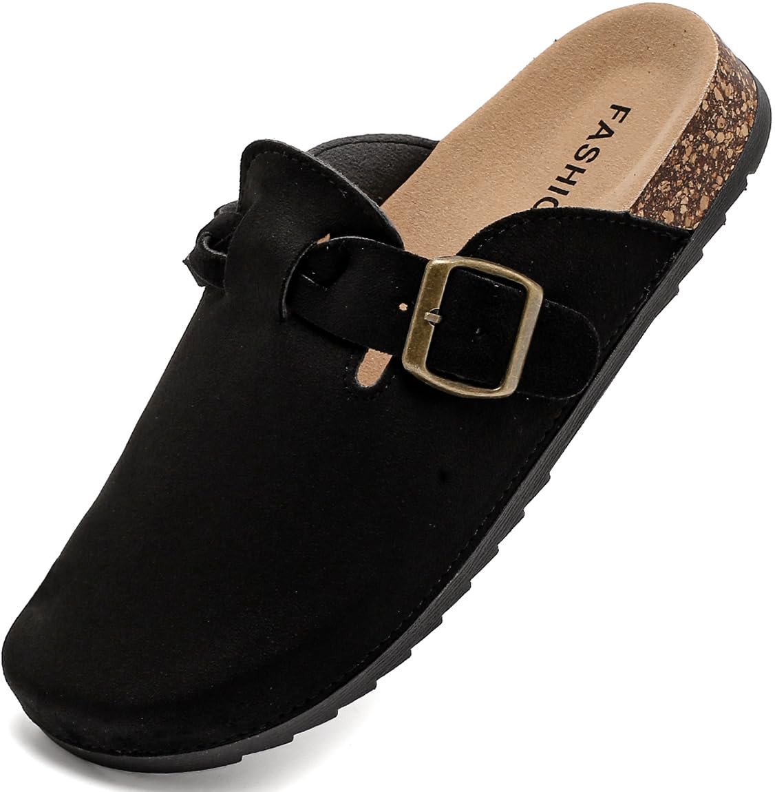Women's Suede Clogs Mens Leather Mules Comfort Cork Footbed Sandals with Arch Support and Adjustable Buckle