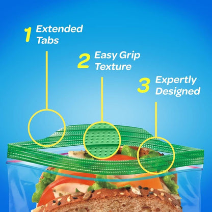 Bolsas Ziploc para sándwiches para frescura en movimiento, tecnología Grip 'n Seal para un agarre, apertura y cierre más fáciles, 90 unidades