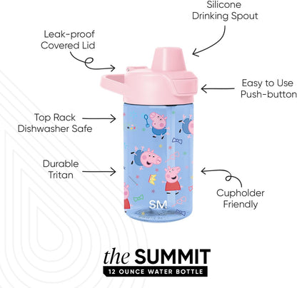 Simple Modern Peppa Pig Kids Tritan Plastic Summit Water Bottle | 12 oz BPA-Free Cup with Covered Leak Proof Straw Lid for Girls, Toddlers | Bubbles