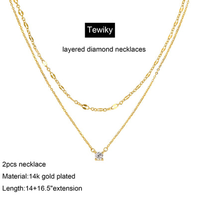 Tewiky Dainty 14k Gold Plated/Silver Cubic Zirconia Necklaces for Women, Simple CZ Jewelry Necklaces Trendy Gifts