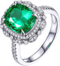 AMDXD 18K White Gold Rings for Girls, Unique Womens Jewelry Green Emerald 3.52ct with White Diamond Womens Ring, 6.5, 18K white gold, Cubic Zirconia