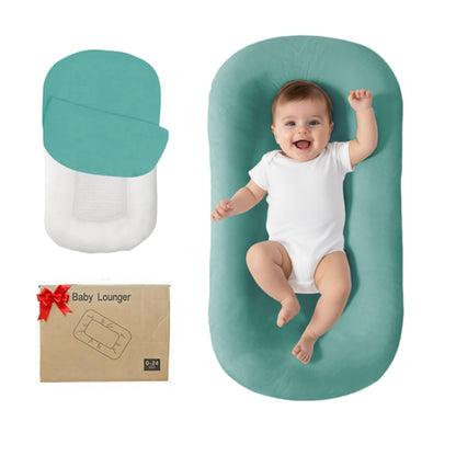 Lucakuins Baby Lounger, Bionic Design Baby Lounger for Newborn 0-24 Months, Soft Organic Cotton Breathable Lounger for Infants (Lovely Green)