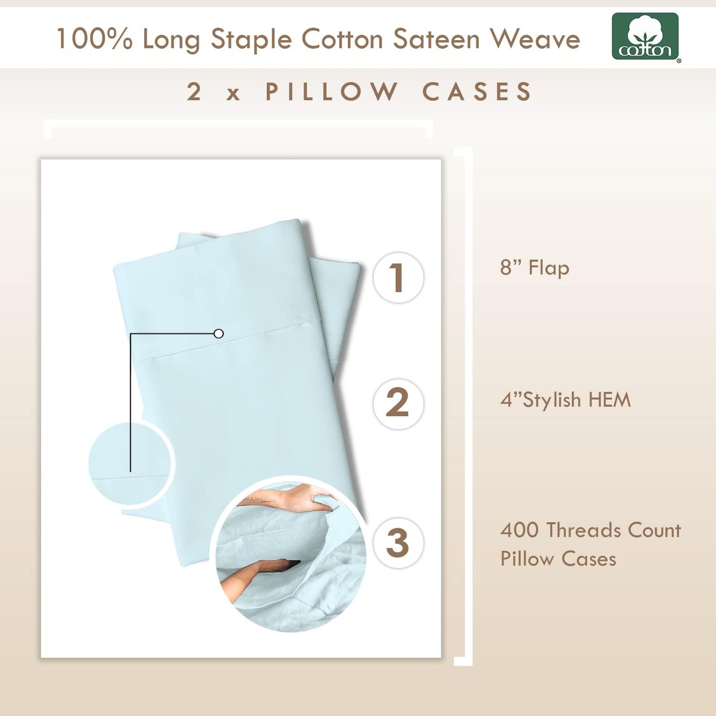 Pizuna Cotton Envelope Pillowcase King Size Baby Blue 2 PC