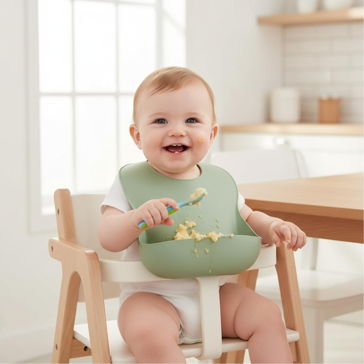 PandaEar 3er-Set Silikon-Lätzchen für Babys, wasserdicht, weich, Unisex, 10-72 Monate (Braun/Blau/Grün)
