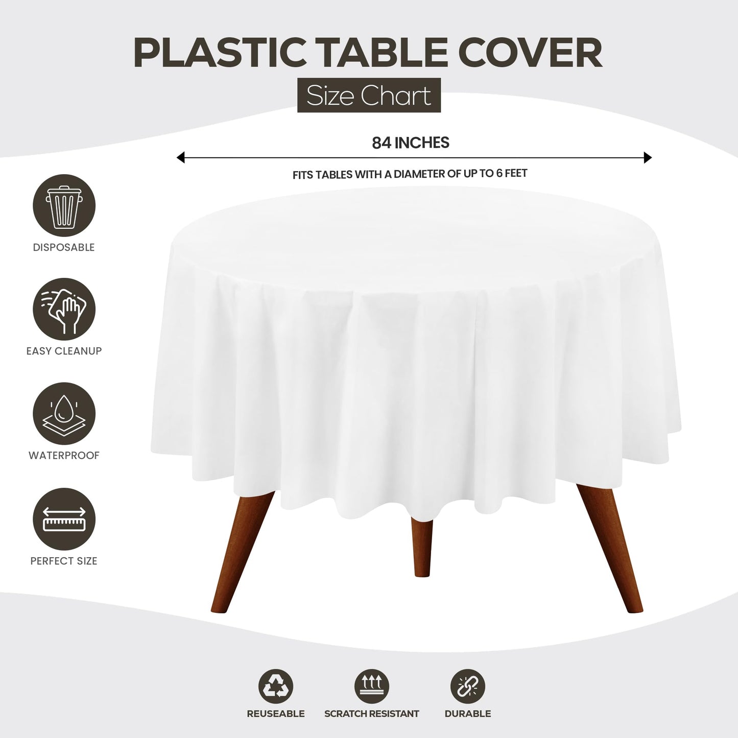 Utopia Kitchen Einweg-Tischdecke aus Kunststoff (12er Pack – 137x274 cm) Weiß Rechteckige Tischdecke Wasserdicht Schmutzabweisend Party-Tischdecke
