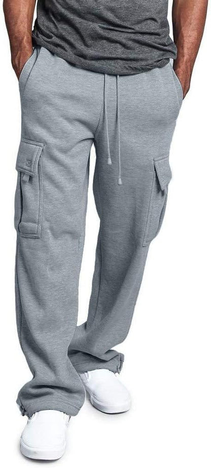 Herren Fleece Cargo Hose Dicke Sweatpants Freizeithose Loose Sports Jogginghose mit Taschen