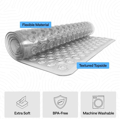 GORILLA GRIP Patentierte Badewannen-Duschmatte, Maschinenwaschbare Badewannenbodenmatte, Saugnäpfe und Abflusslöcher für saubere Wannen, Badezimmer-Essentials, 89x41 cm, Transparent