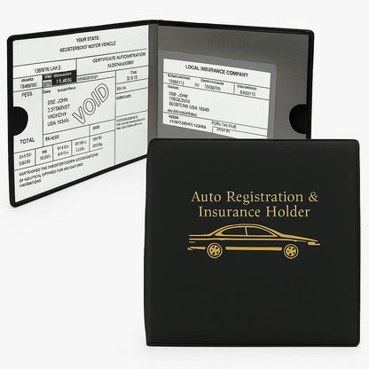 ESSENTIAL 2er-Set Vinyl-Fahrzeugzulassungskartenhalter, schwarz, stabiler Verschluss, in jedem Fahrzeug erforderlich