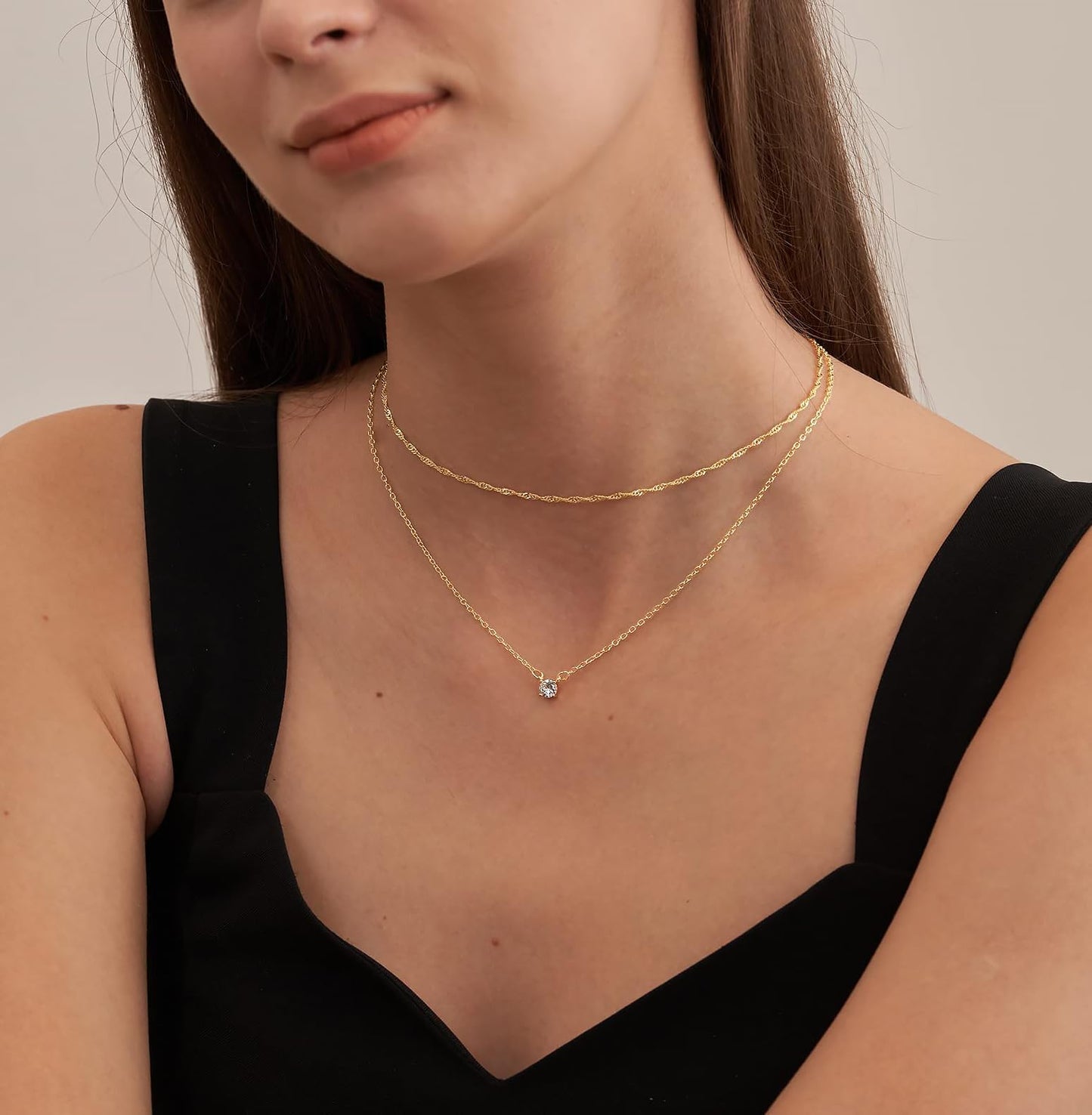 Tewiky Dainty 14k Gold Plated/Silver Cubic Zirconia Necklaces for Women, Simple CZ Jewelry Necklaces Trendy Gifts