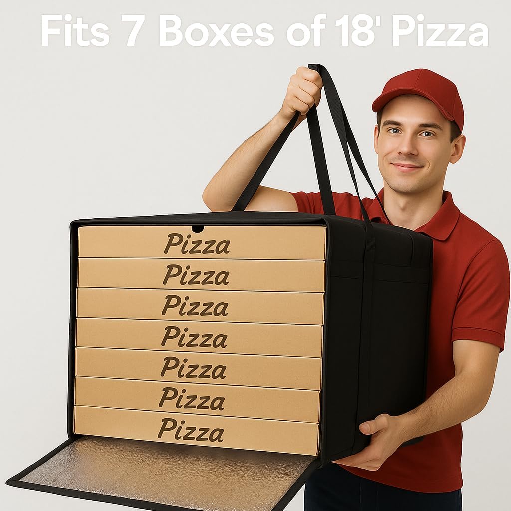 Bodaon Isolierte Essensliefertasche - Warm- & Kalthaltetransporttasche, Catering/Doordash Pizzawärmer, Einkaufstasche, Kühltasche für Partys (Schwarz-Rot, 1 St.), Ideal für den Transport warmer Speisen