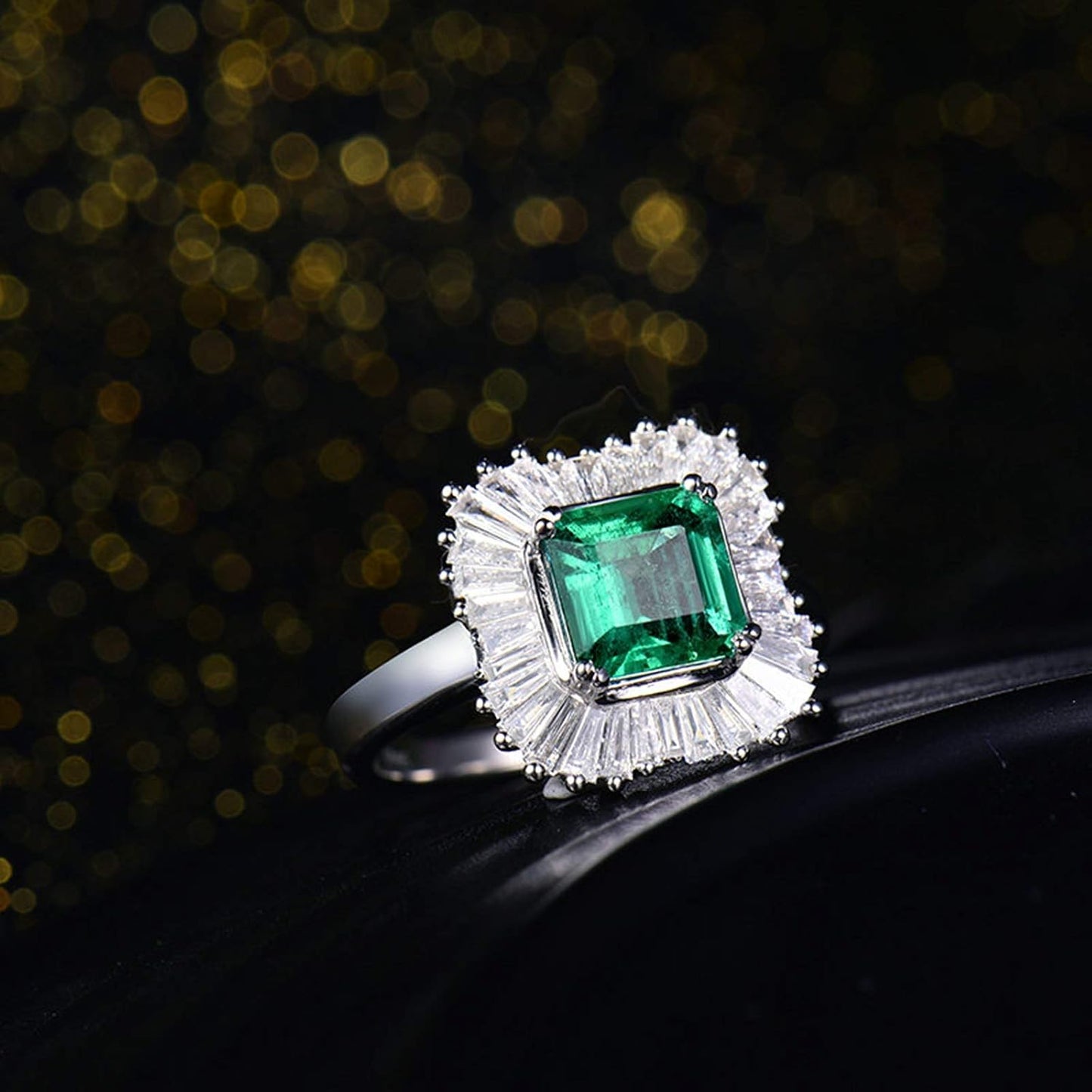 AmDxD White Gold Rings for Women, Anniversary Ring for Wife Halo Ring 1.5ct Emerald with 0.73ct Diamond Birthday Gifts | Valentine Gifts