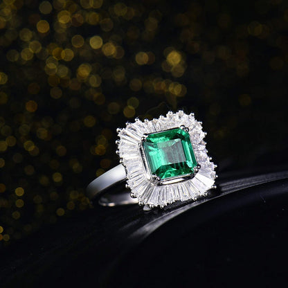 AmDxD White Gold Rings for Women, Anniversary Ring for Wife Halo Ring 1.5ct Emerald with 0.73ct Diamond Birthday Gifts | Valentine Gifts