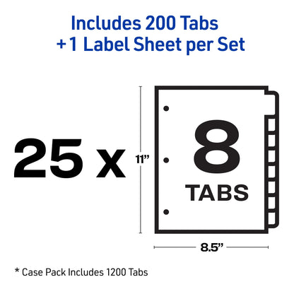 Avery 5 Tab Dividers for 3 Ring Binder, Easy Print & Apply Clear Label Strip, Index Maker Customizable White Tabs, 50 Sets (11556)