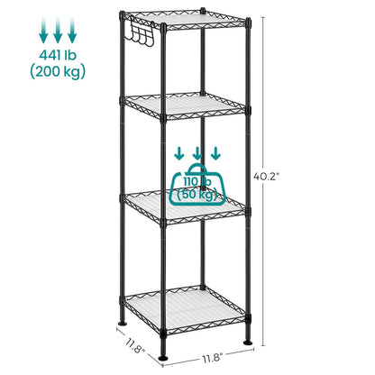 SONGMICS Storage Shelf, Small Metal Wire Shelving Unit, Adjustable Shelves, for Small Spaces, Garage, Bedroom, Living Room, Kitchen, Pantry, 5 Tier, 11.8 x 11.8 x 47.6 Inches, Ink Black ULGR123BH01