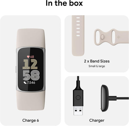 Google Fitbit Charge 6 Advanced Health and Fitness Tracker with Built-in GPS, Stress Management Tools, Sleep Tracking, 24/7 Heart Rate and more -- Silver/White