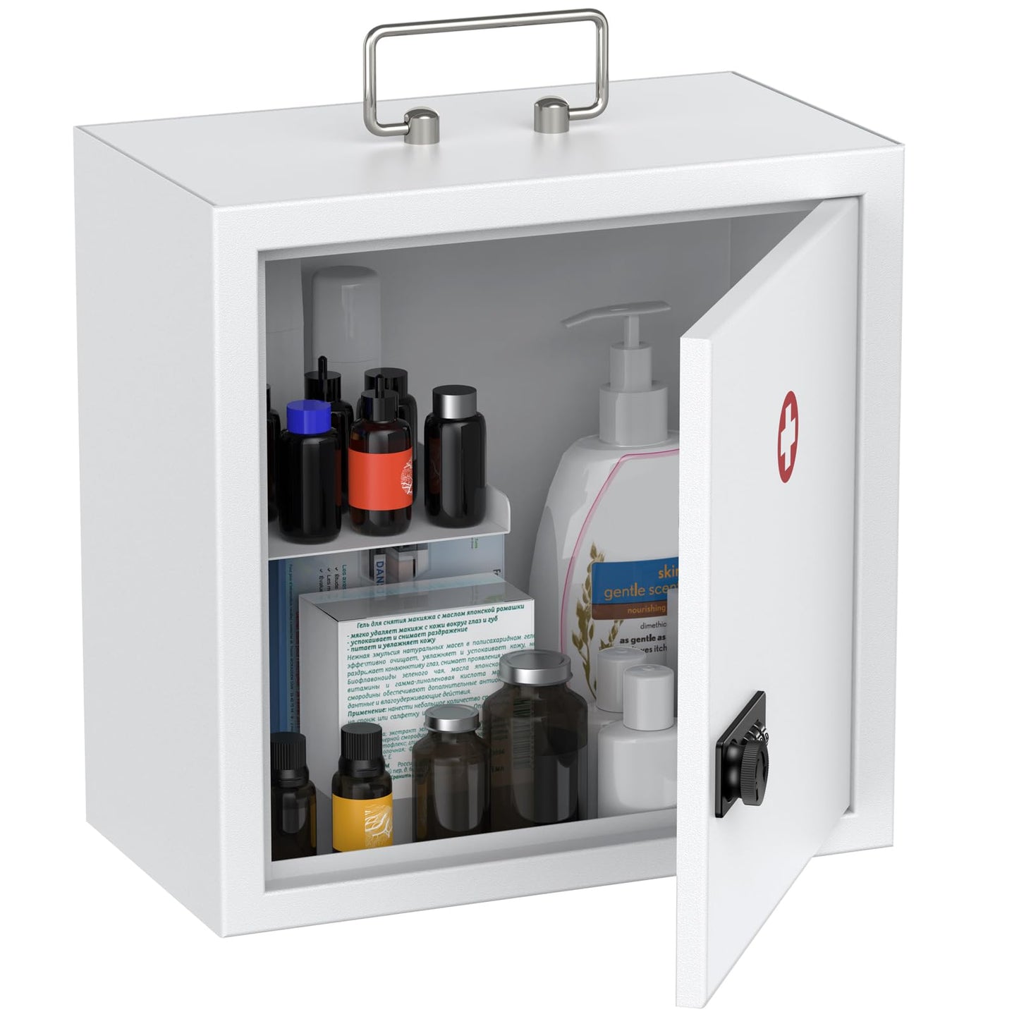 Uniclife Wall Mount Medicine Cabinet with Combination & Key Lock Locking First Aid Cabinet Lockable Medical Cabinet Large Capacity Medicine Organizer Secure Steel Wall Cabinet Metal Storage Box, White