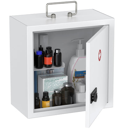 Uniclife Wall Mount Medicine Cabinet with Combination & Key Lock Locking First Aid Cabinet Lockable Medical Cabinet Large Capacity Medicine Organizer Secure Steel Wall Cabinet Metal Storage Box, White