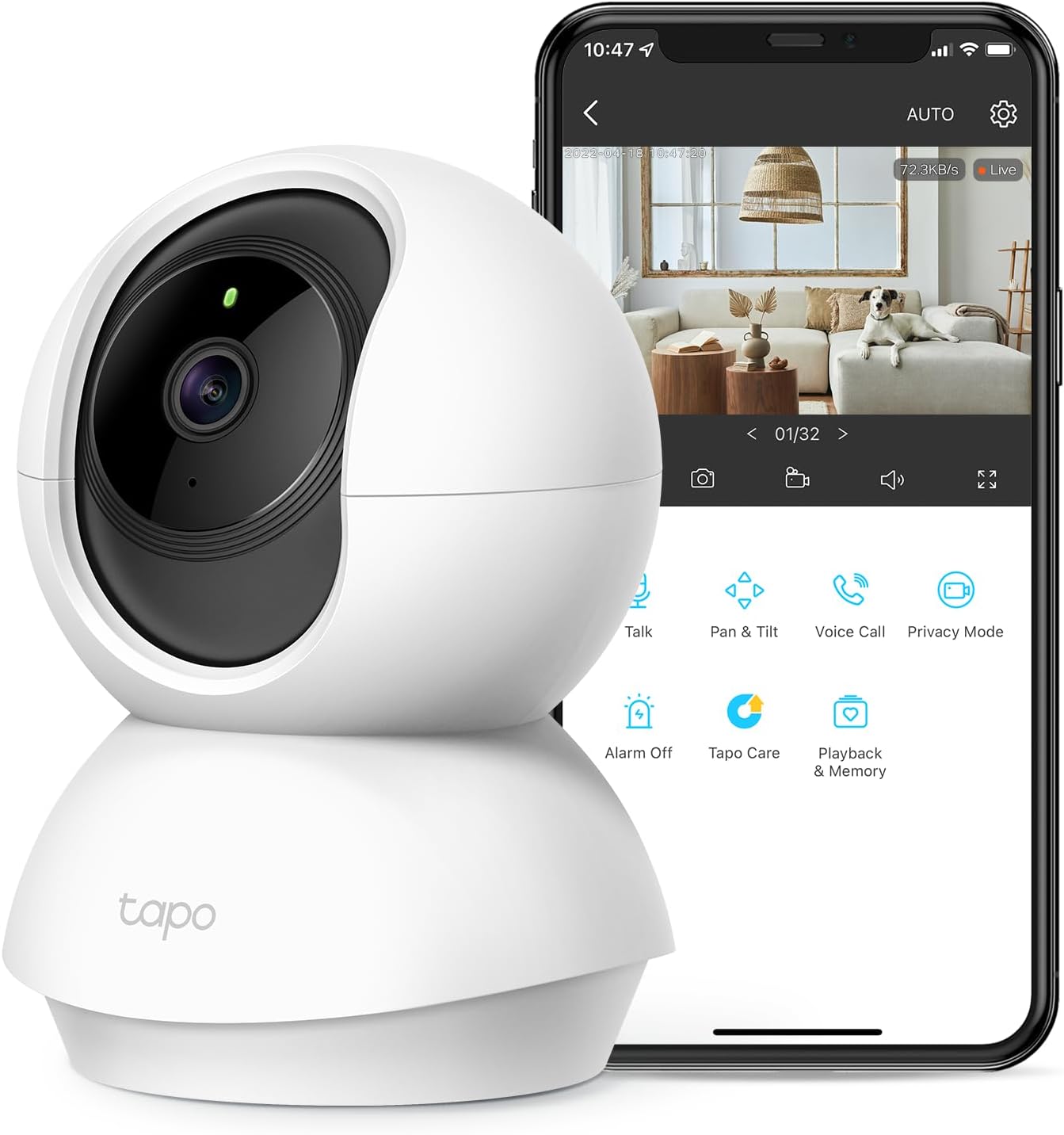 TP-Link Tapo 2K Pan/Tilt Indoor Security WiFi Camera, Baby & Pet Camera w/ 360° Motion Tracking, 2-Way Audio, Night Vision, Cloud & Local Storage (Up to 256 GB), Works w/Alexa & Google (Tapo C210)