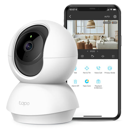 Tapo 2K Indoor Pan/Tilt Wired Security Camera - Works as a Baby Monitor & Pet Camera, Motion Detection, 2-Way Audio, Siren, Night Vision, Subscription-Free Local Storage or Optional Cloud, Black, C211