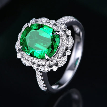 AMDXD 18K White Gold Rings for Girls, Unique Womens Jewelry Green Emerald 3.52ct with White Diamond Womens Ring, 6.5, 18K white gold, Cubic Zirconia