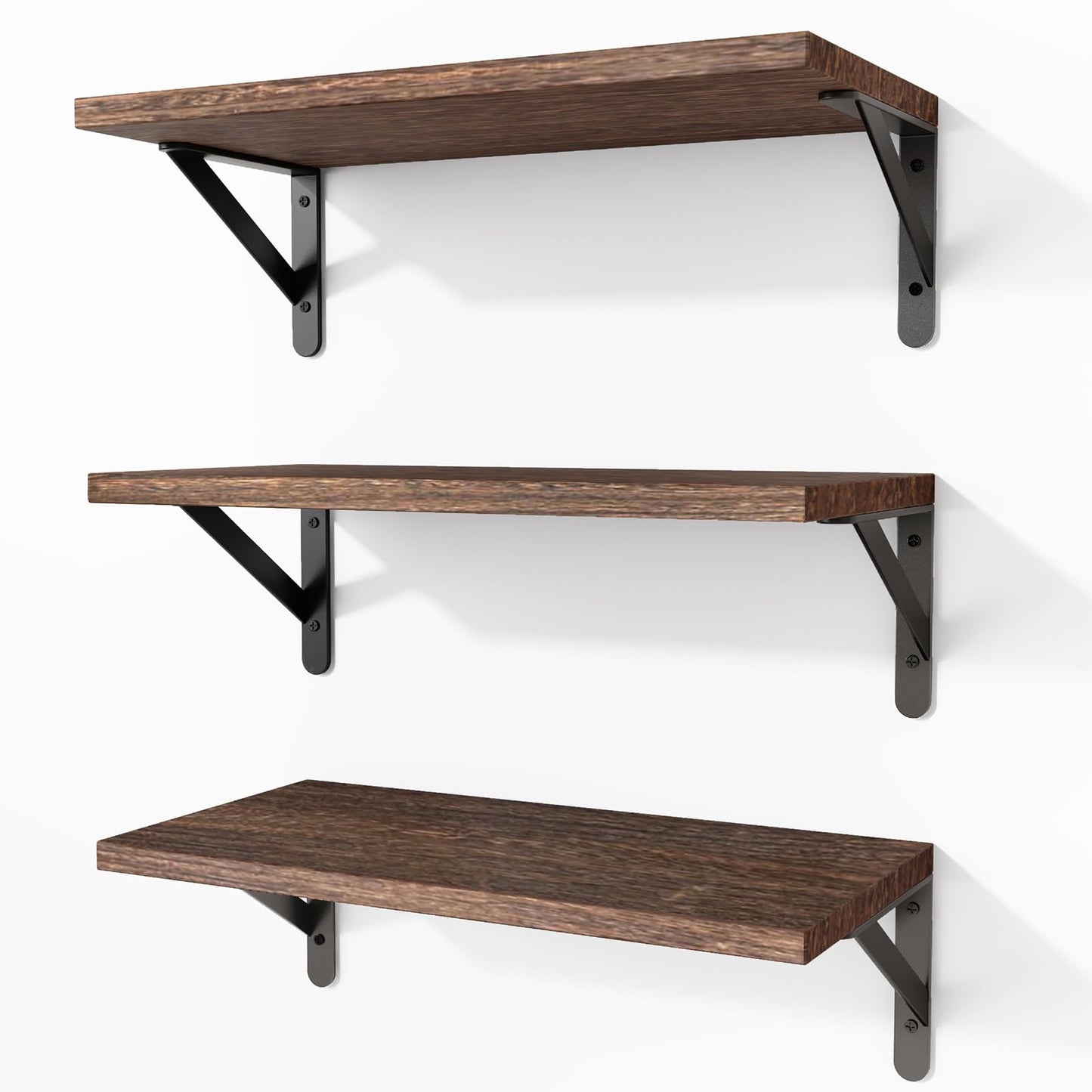 Fixwal Floating Shelves for Wall, Wood Wall Mounted Shelves for Bedroom, Bathroom, Living Room, Kitchen Storage and Decor(Brown, Set of 4, 16.5 Inch)
