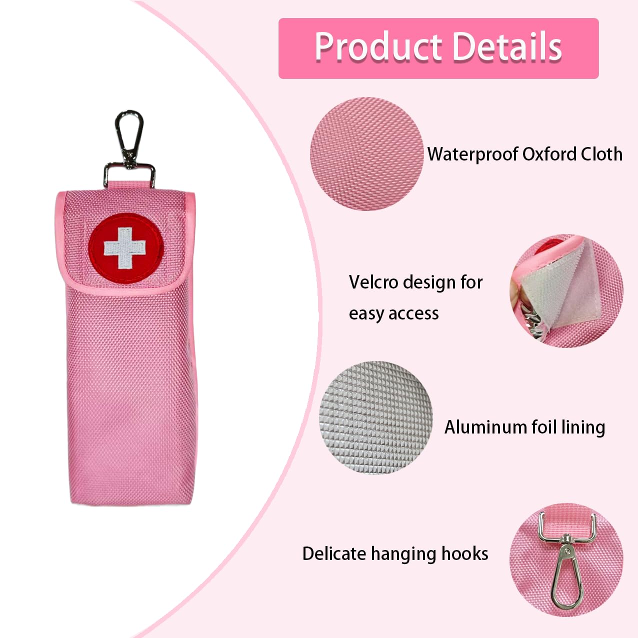 Insulated EpiPen Carry Case Holds 2 EpiPen Injection Pens Insulated EpiPen Storage Case EpiPen Travel Medication Pouch (Pink)