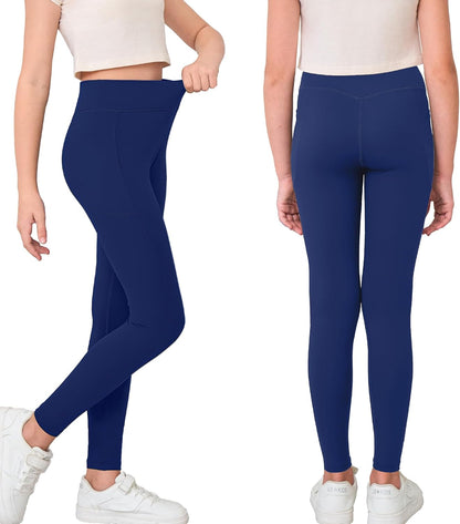 Mädchen Crossover-Yoga-Hose, Sport-Leggings für Kinder mit Taschen, Teenager-Mädchen Tanz- und Workout-Leggings