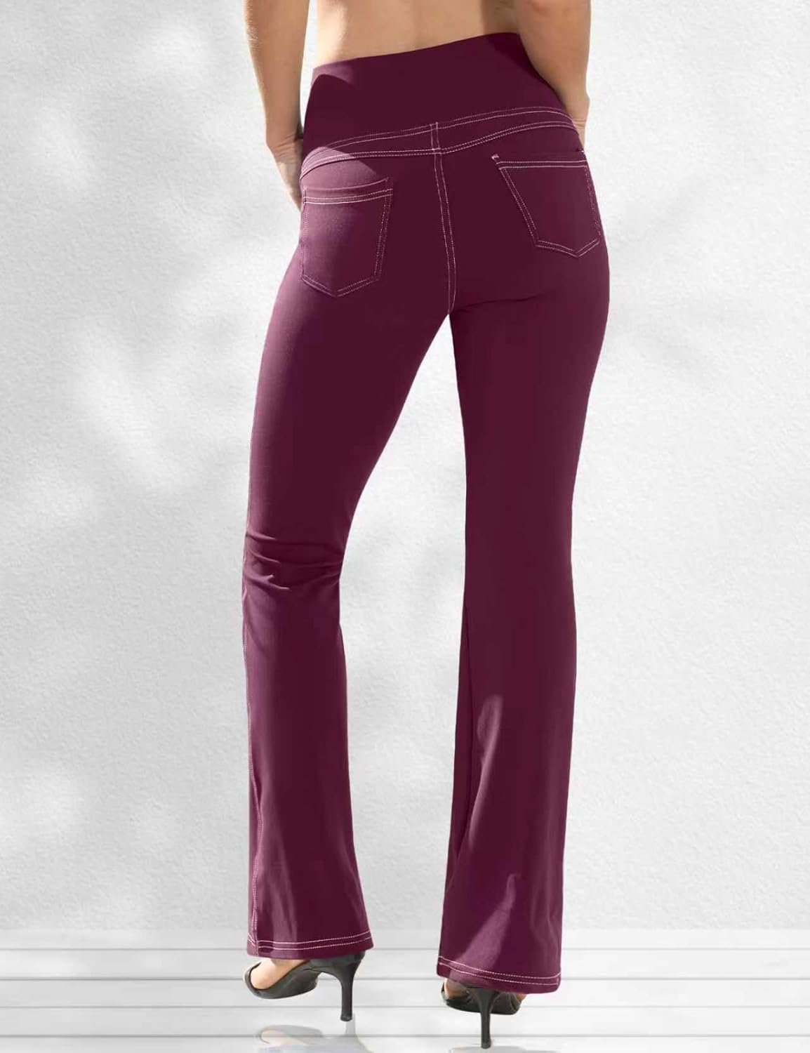 VOOVEEYA Lässige Bootcut Yoga-Hose für Damen, 4 Taschen – Schlagleggings, High Waist, Bauchkontrolle, Bootleg-Arbeitshose