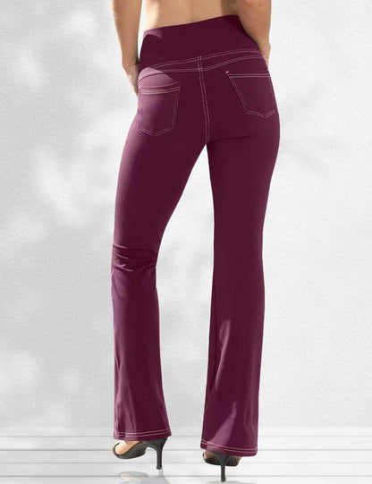 VOOVEEYA Lässige Bootcut Yoga-Hose für Damen, 4 Taschen – Schlagleggings, High Waist, Bauchkontrolle, Bootleg-Arbeitshose
