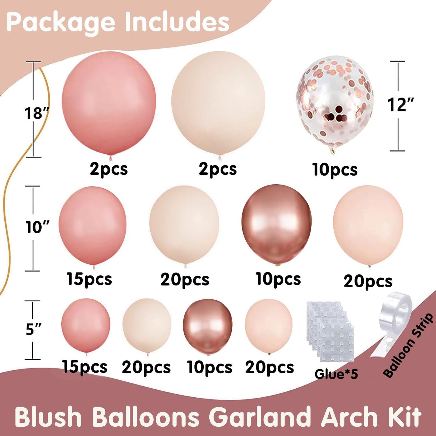 Blush Pink Ballons Girlande Bogen Kit, 144 Stücke Retro Rosa Roségold Sand Weiß Konfetti Ballons für Brautparty Valentinstag Hochzeit Verlobung Geburtstag Party Dekorationen……