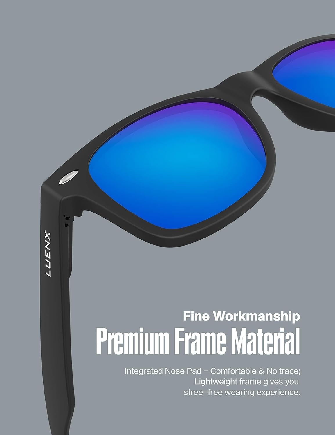 LUENX Polarisierte Sonnenbrillen für Herren und Damen, quadratische Fassung – UV-400-Schutz, 54 mm