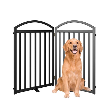 SNUOWU 4 Panels Full Matel Freestanding Dog Gates with Door, 96"Extra Wide 36"Tall Free Standing Dog Pet Gate for Indoor & Outdoor. Foldable Pet Fences for Doorways, House, Stairs, Porch, Deck, Yard