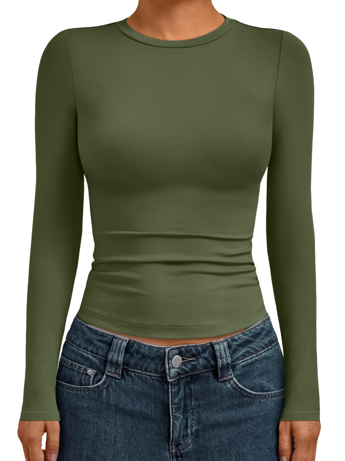 AUTOMET Womens Crew Neck Long Sleeve Shirts Compression Underscrubs Tops